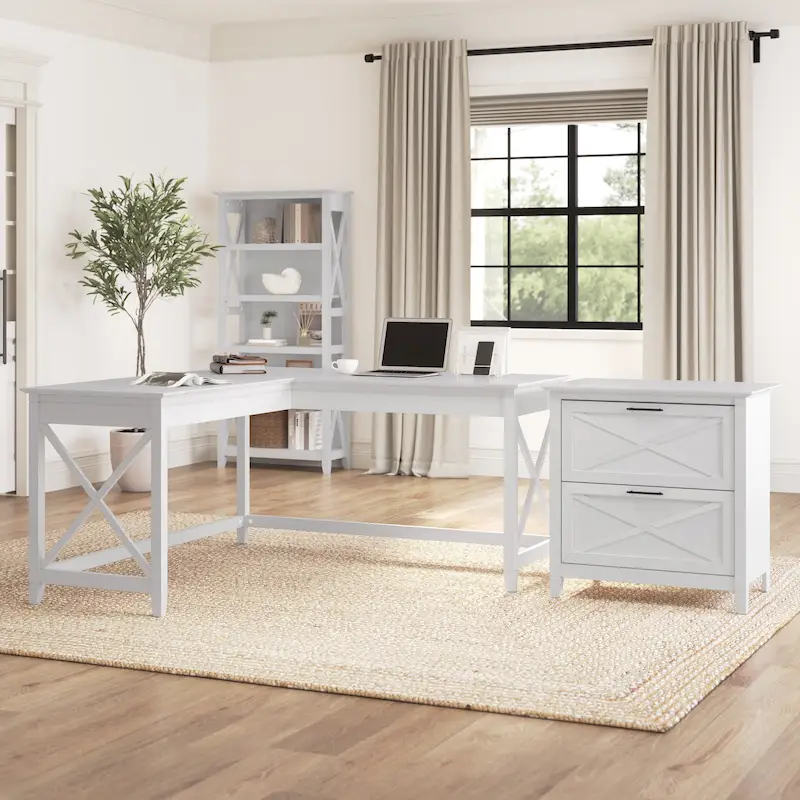 Key West 60W L Desk with 2 Drawer File Cabinet by Bush Furniture
