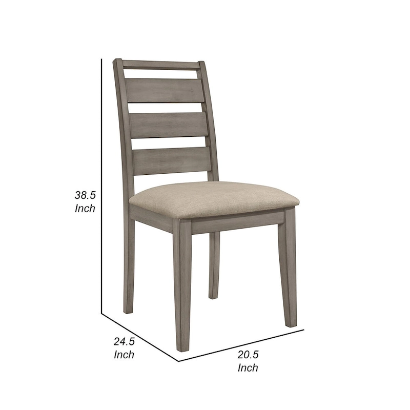 Rie 25 Inch Side Dining Chairs Set of 2, Gray Ladder Back, Greige Padded Fabric Seat