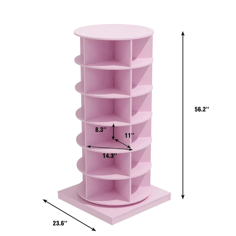 Pink 360° Rotating Shoe Cabinet – 6-Layer, Holds 24 Pairs