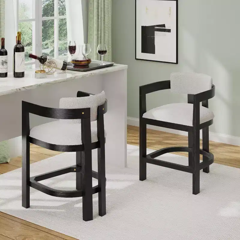 Christopher Knight Home Set of 2 26" Ethan Upholstered Rubberwood Counter Height Barstools Black