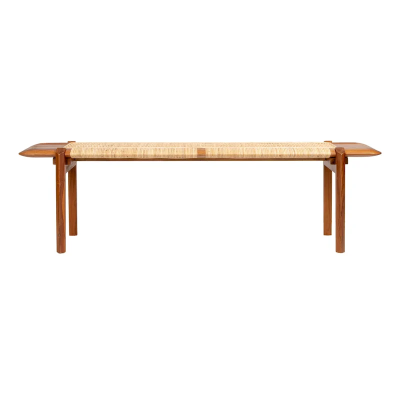 Teakwood and Rattan Bench