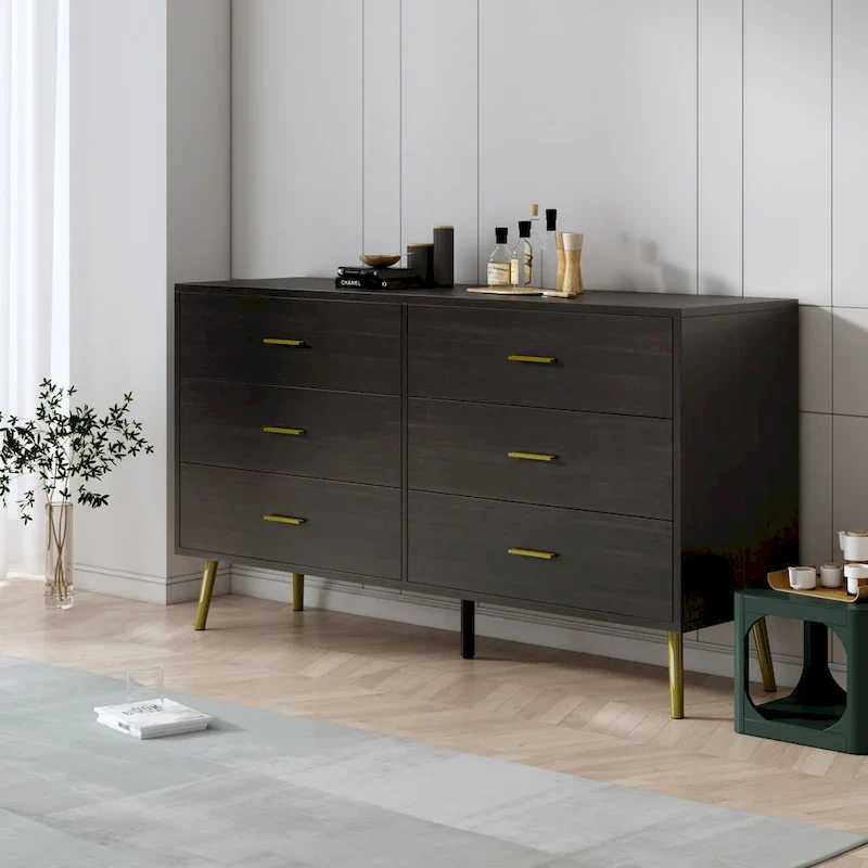 6 Drawer Larget Chest&Dresser With Golden Metal Handles