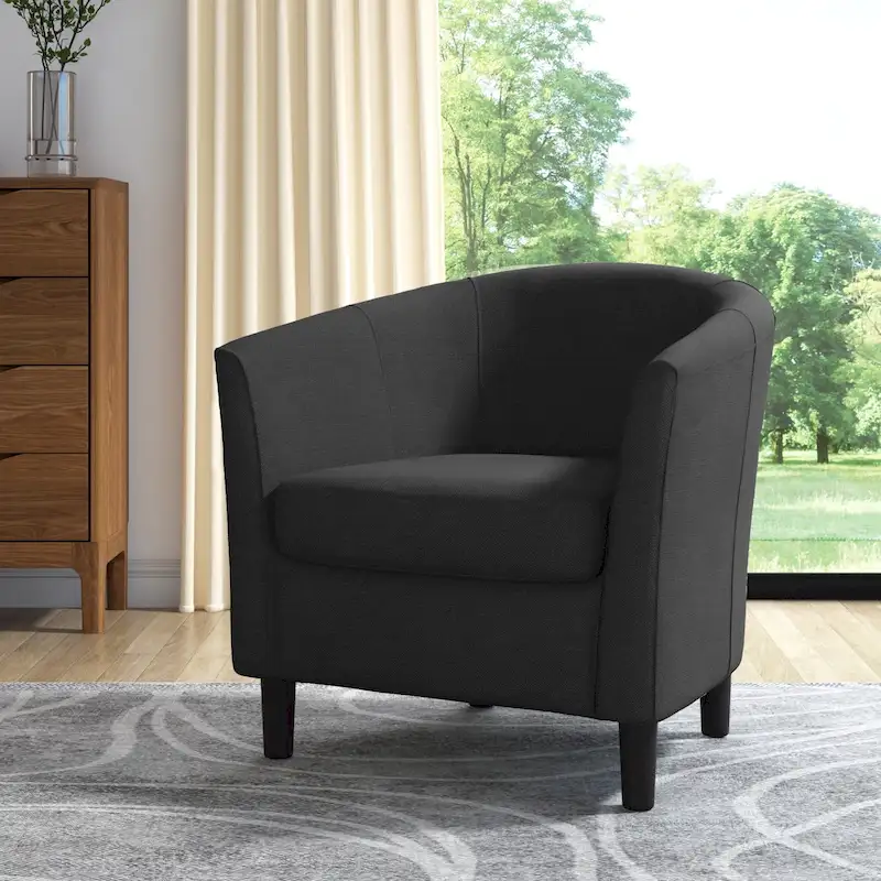 Upholstered Modern Barrel Accent Chair with Wood Legs