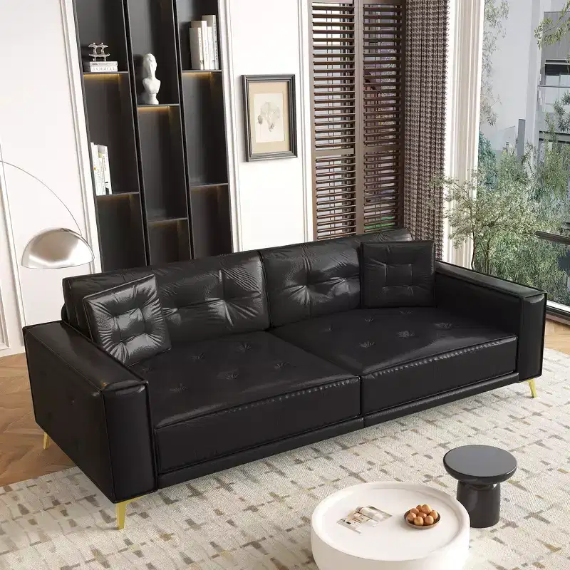 Whisen 92.1King Size Pull Out Sleeper Sofa Bed, 3-In-1 Faux Leather Convertible Sofa Couch with 2 Pillows