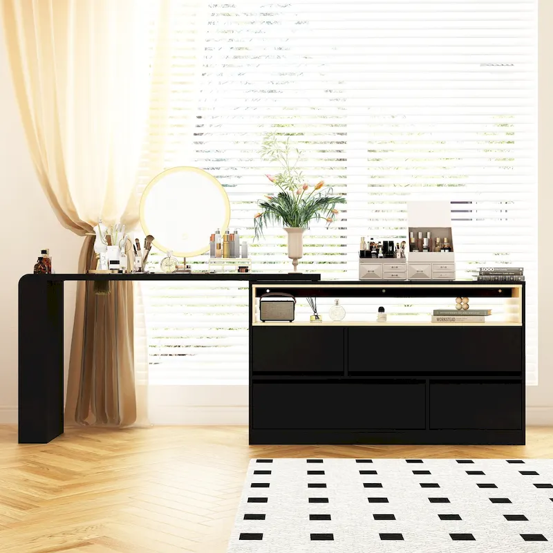 4-Drawer Desk Vanity Sideboard Bedroom Dresser Chest Of Drawers White