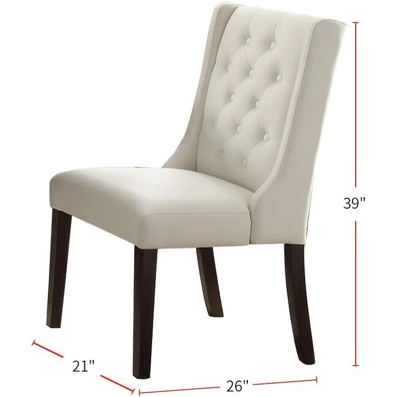 Set of 2 Wingback Dining Chairs, Tufted Faux Leather