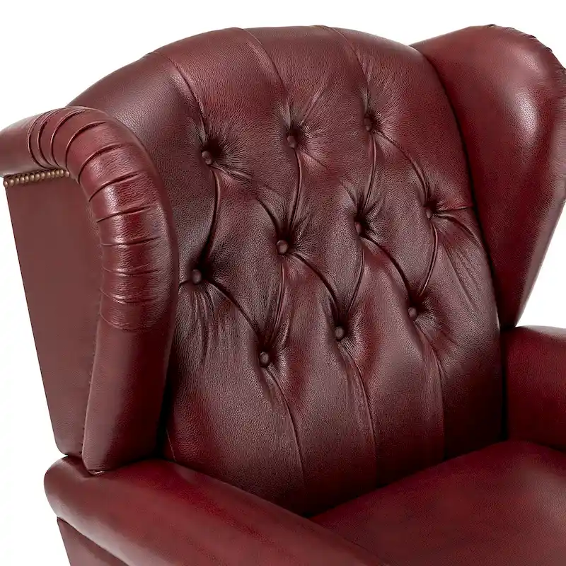 Brown Genuine Leather Wingback Armchair with Nailhead Trim, Set of 2, 1-Person