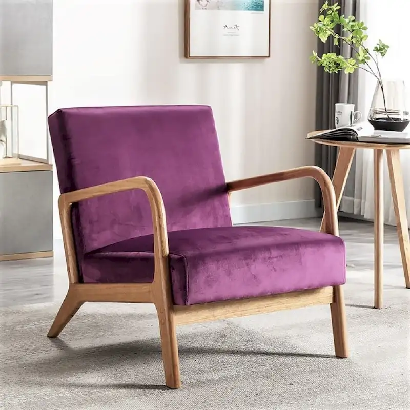 Velvet/ Wood Mid-century Modern Armchair