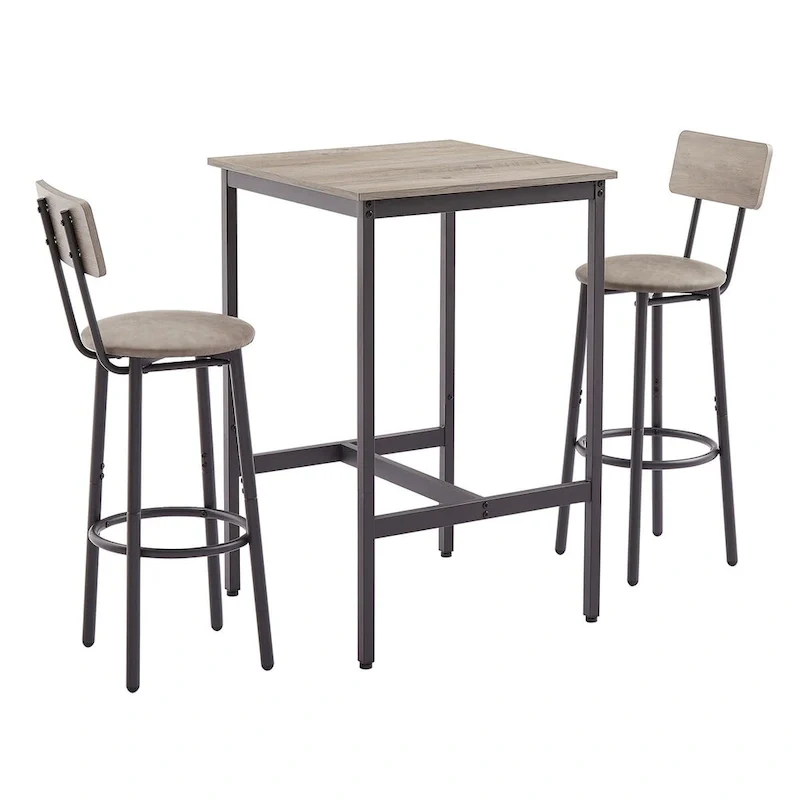 Industrial Bar Table with 2 Stools - Rustic Brown/Grey