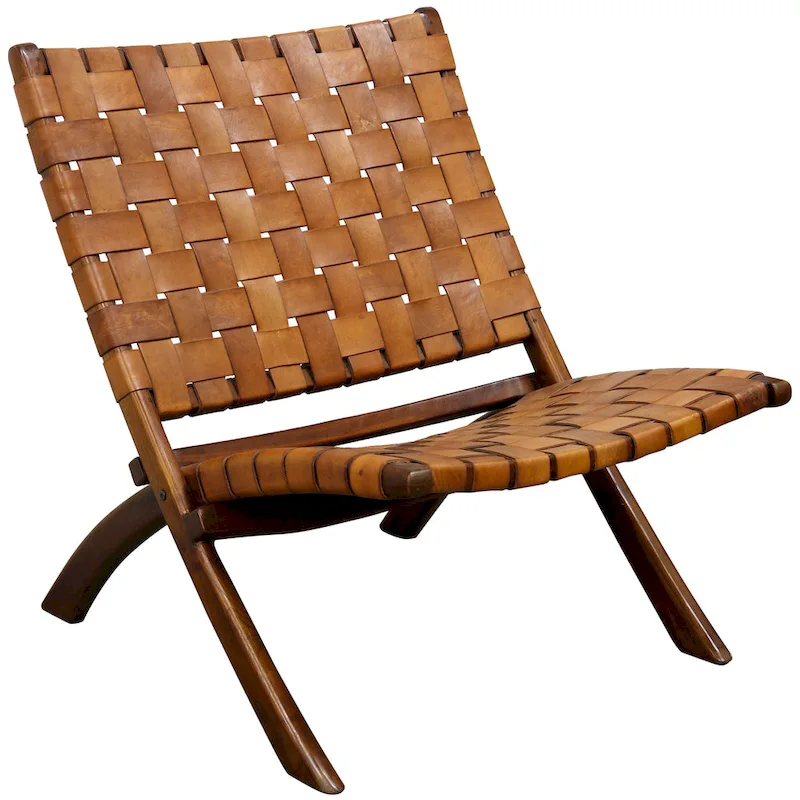 StyleCraft Brown Basket Weave Leather Lounge Chair