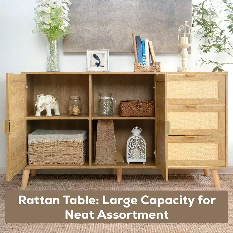 Home Imports Emporium Double Door Rattan Table  Natural Woven Cabinet for Modern Boho Home Decor, Versatile Storage Cabinet