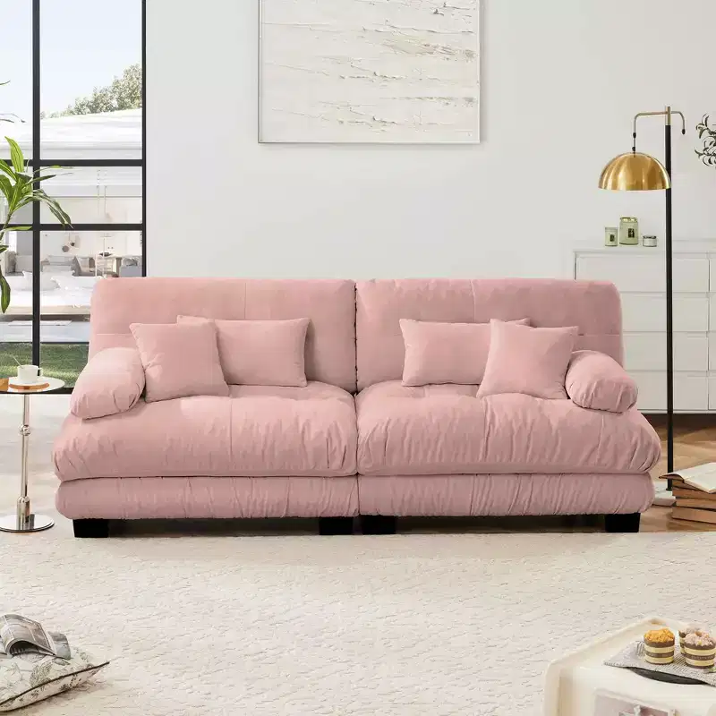 MAYEERTY Cloud 2 Seater Sofa with 2 Seat 2 Lumbar Pillows 2 Throw Pillows for Living Room Pink