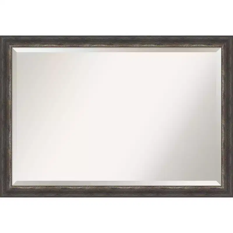 40"x28" Bark Rustic Char Narrow Framed Wall Mirror Brown - Amanti Art: Beveled, No Assembly Required