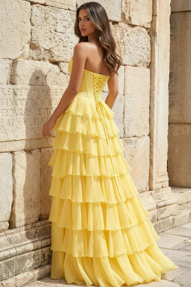 Strapless A-Line Ruffle Long Prom Dress With Split