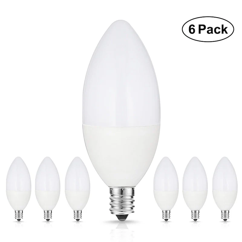 YUNSUN 6-Pack 6W LED Light Bulb, 60W Equivalent, B10/E12 Base, 5000K Daylight, 550 Lumens, Household Bulb, Energy-Saving