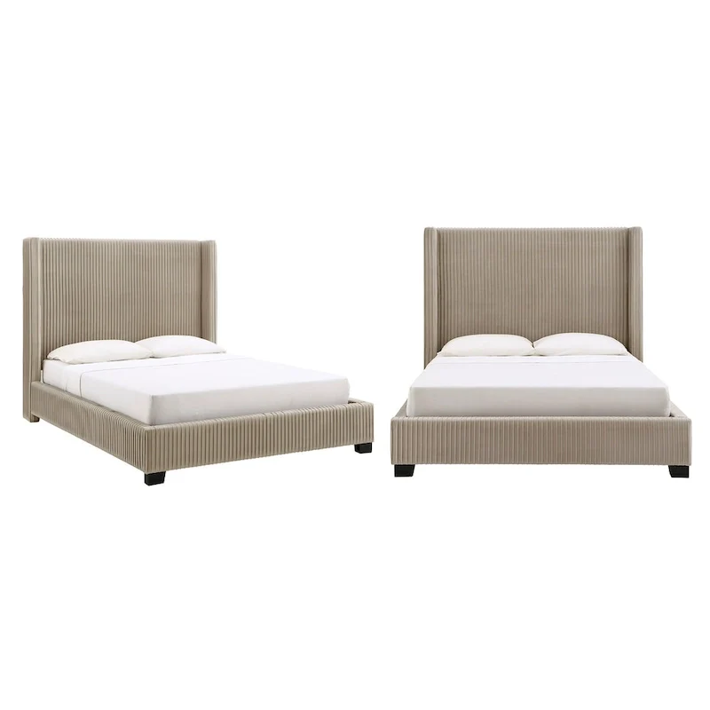 Cesky Pleated Velvet Wingback Bed