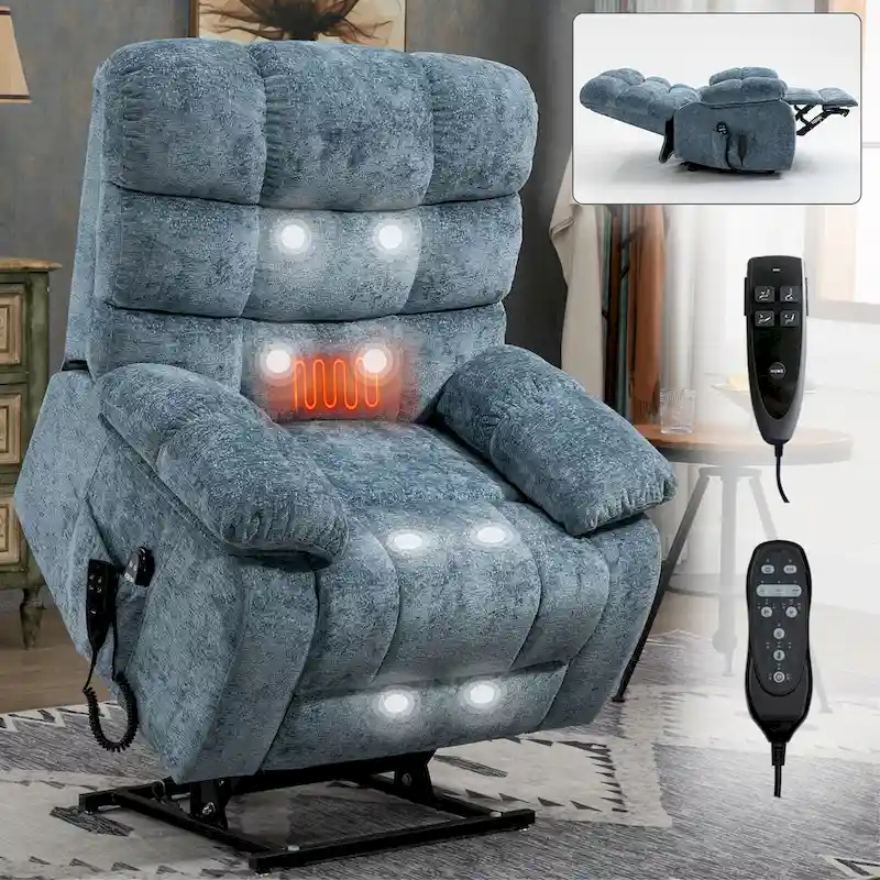 Power Lift Recliner Chair with Massage and Heat, Dual Motor, Chenille Fabric