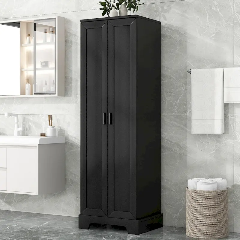 Black Wood Finish 2-Door Storage Cabinet with Adjustable Shelves