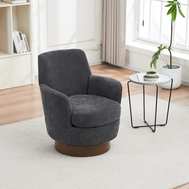 29.3 Upholstered Swivel Barrel Chair with Stainless Steel Base