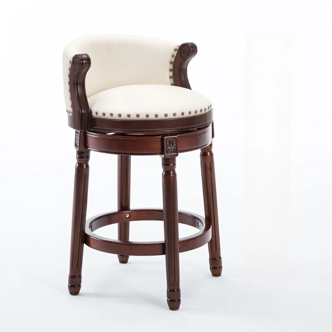 Solid Wood Leather Swivel Counter Stools with Backs