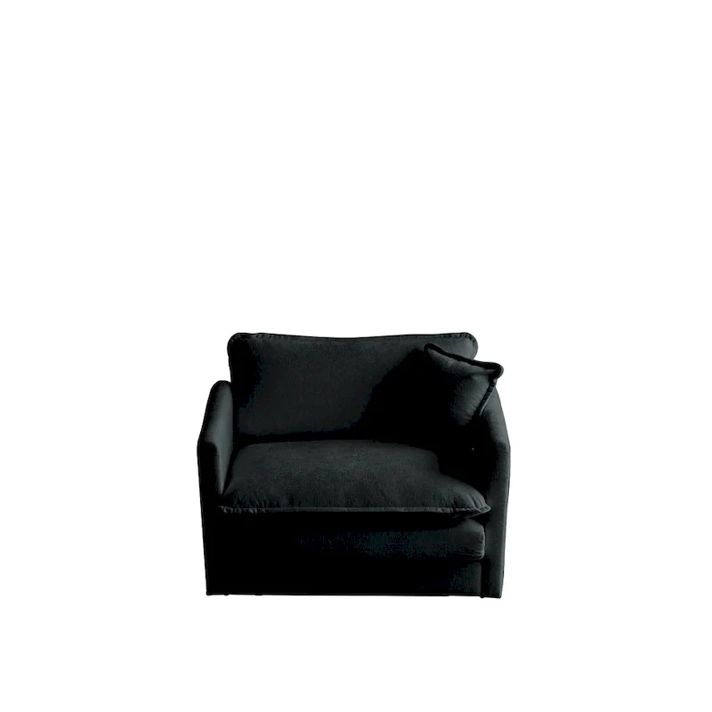 Black 3-Piece Chenille Sofa Set with Loveseat and 2 Single Sofas