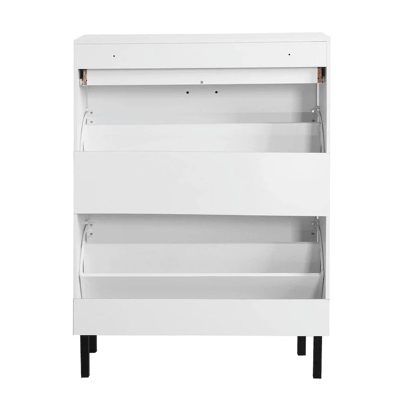 Freestanding Shoe Cabinet with Drawers, Metal Legs, and Flip Drawers