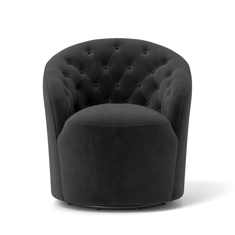 Velvet Upholstered 360 Degree Swivel Barrel Chair with Button Tufted Back