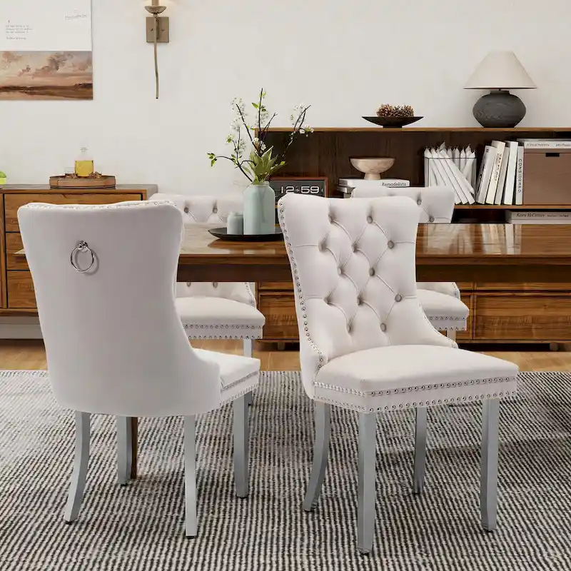 Velvet Dining Chairs Set of 2, Tufted Dining Room Chairs with Button Back, Nailhead Trim, Upholstered Kitchen Side Chairs