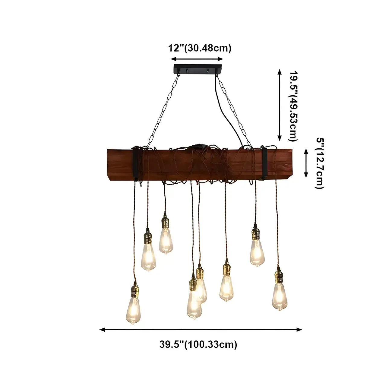 Industrial Brown Wood Large Island Hanging Light