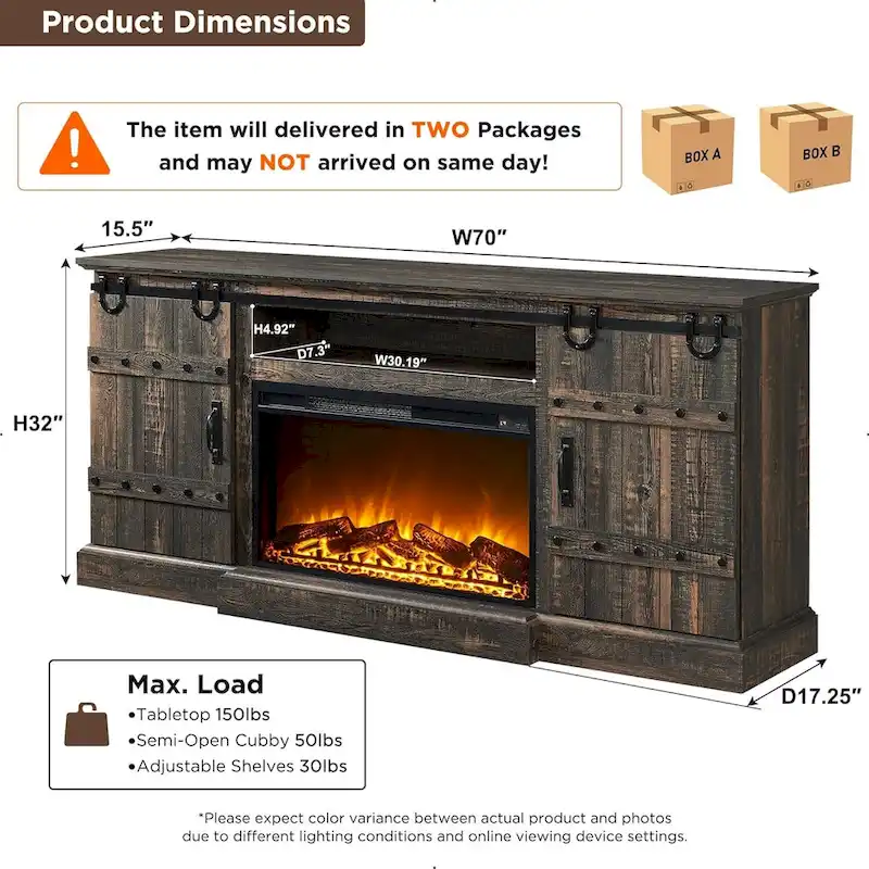 Farmhouse Fireplace TV Stand, Entertainment Center, Media Console