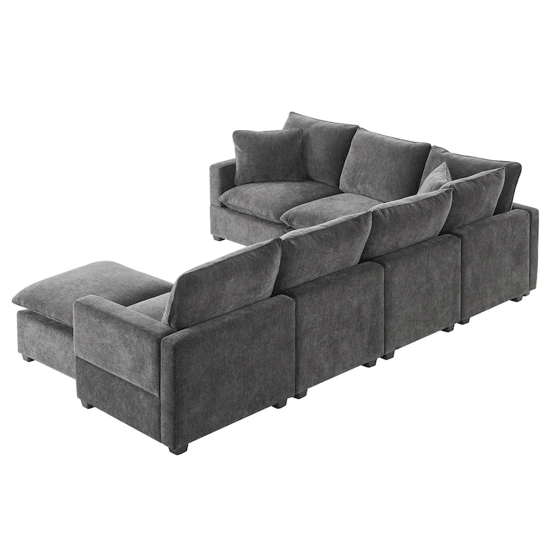 U Shape Modular Sofa, 7 Seat Chenille Sectional Upholstered Couch Set