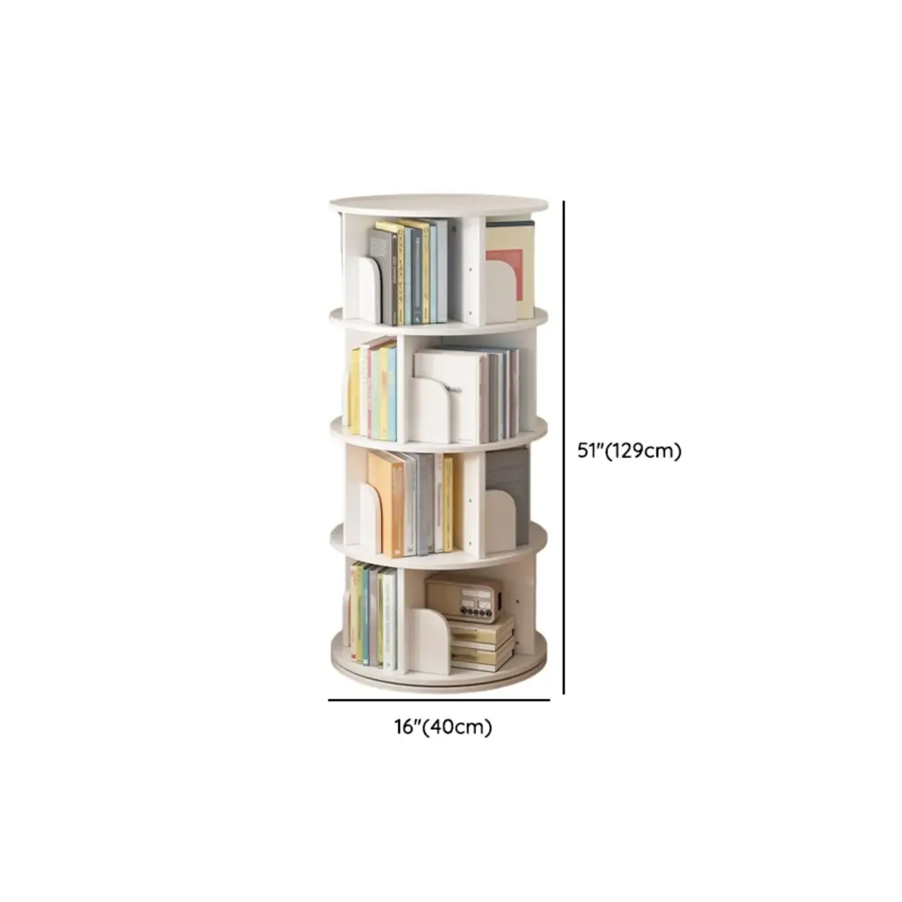 Brown Cylindrical Wooden Rotating Open-Back Bookcase