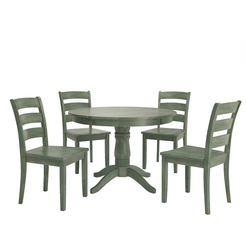Wilmington II Round Pedestal Base Antique Sage Green 5-Piece Dining Set by iNSPIRE Q Classic