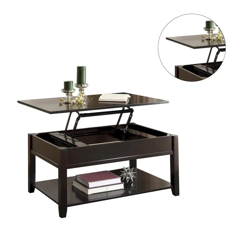 Wooden Coffee Table with Lift Top in Black