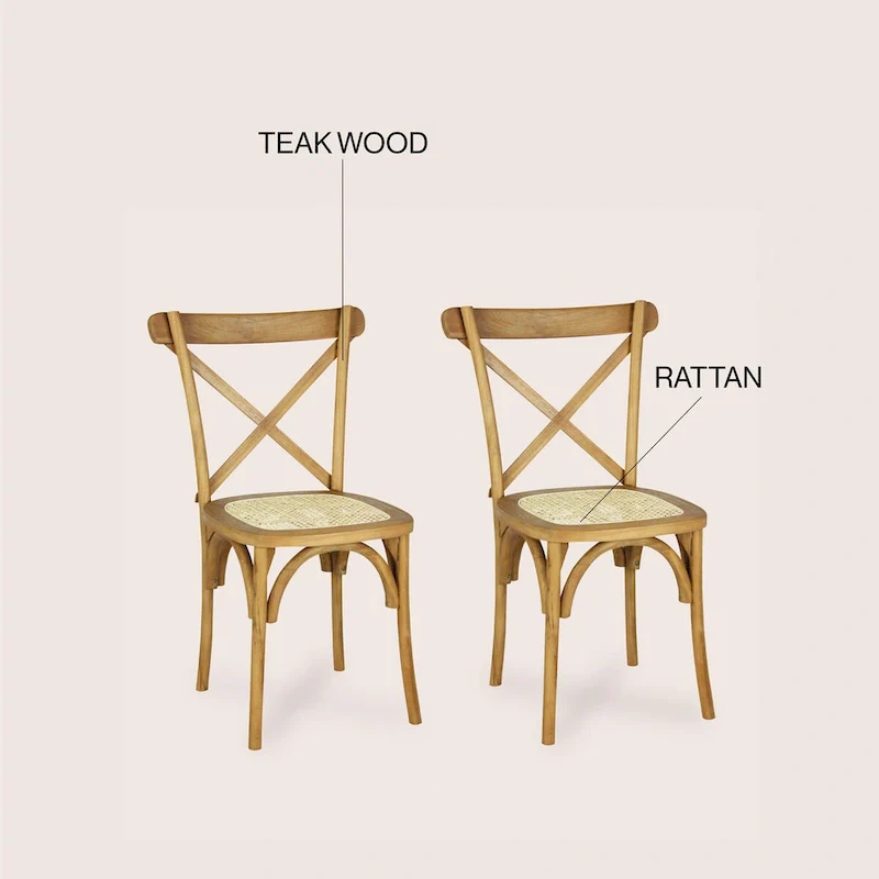 Colmar Classic Traditional X-Back Wood Rattan Dining Chair, Natural (Set of 2) by JONATHAN Y