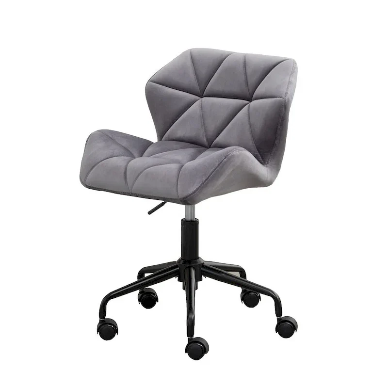 Armless Swivel Office Chair, Diamond-Tufted Velvet, High-Density Foam, Pneumatic Height Adjustment, Metal Base, Grey / Blue / Mauve / Yellow, 1-Person Use