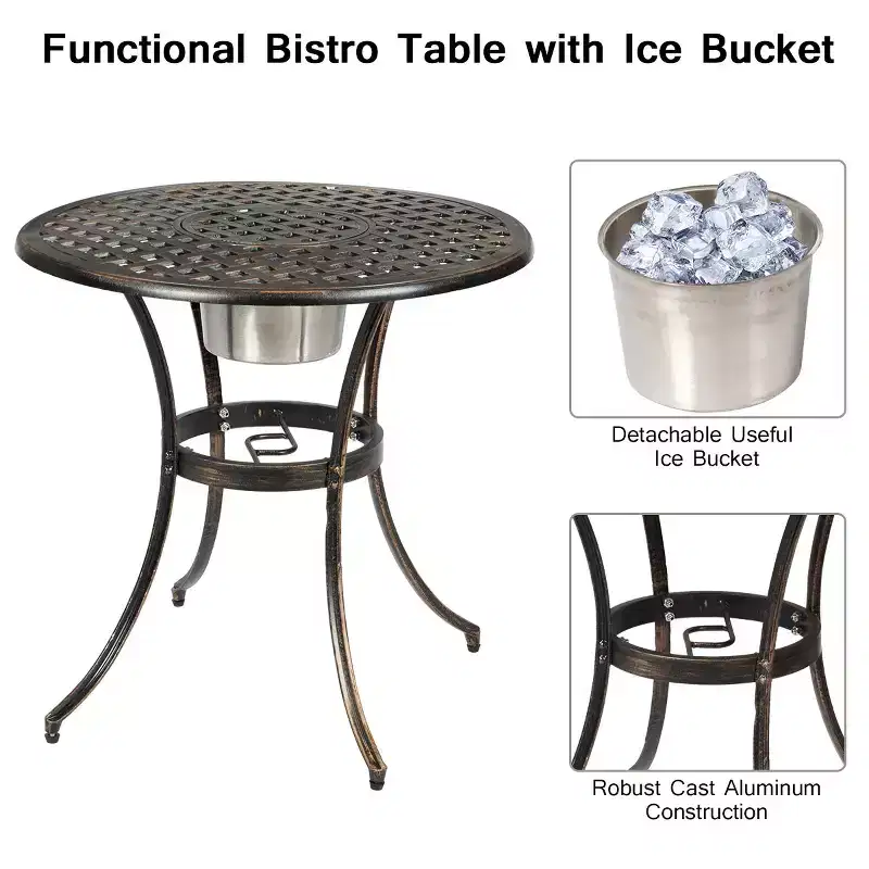 Costway 3PCS Patio Dining Set Aluminum Bistro Attached Removable Ice Bucket