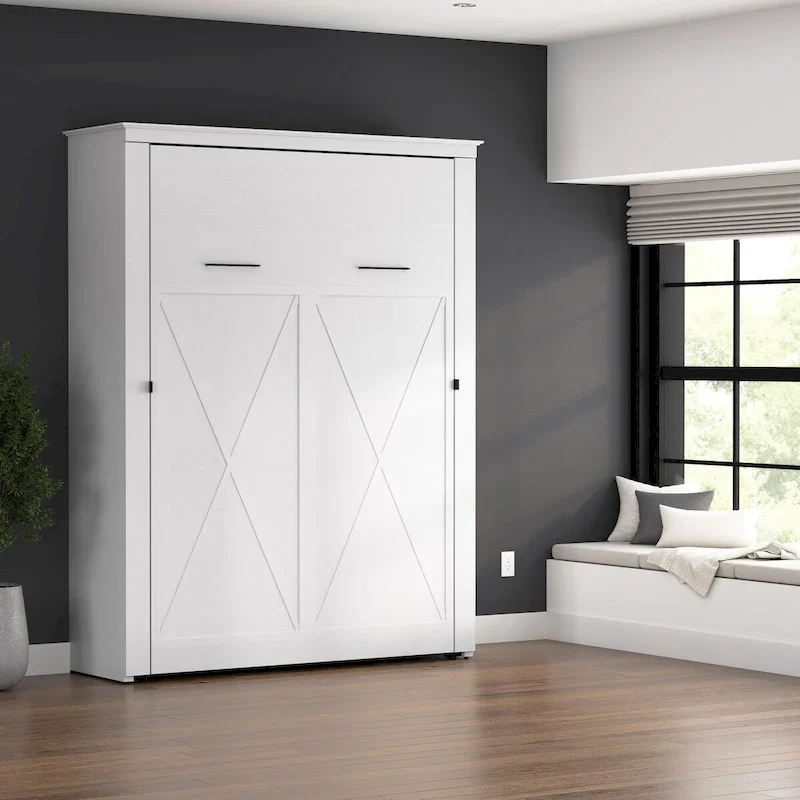 Queen Murphy Bed with X Pattern Accents – Pure White Oak / Linen White Oak, Wall Mount