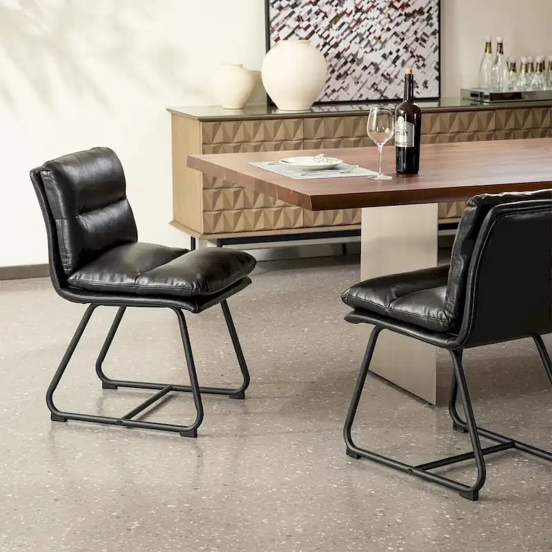 Glitzhome Set of 2/4 Modern PU Leather Thick Upholstered Side Dining Chairs with Metal Legs