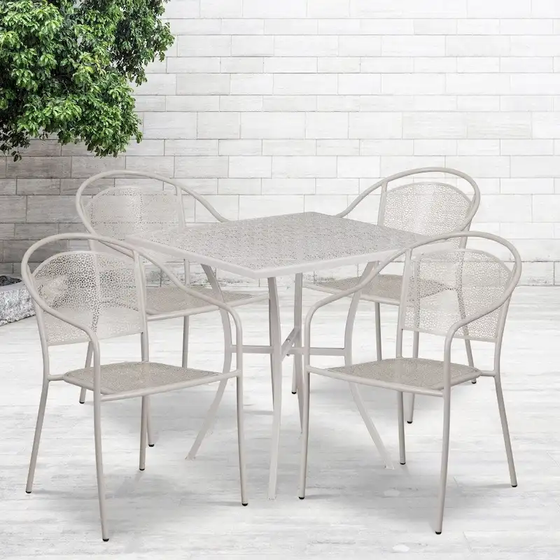 28 Square Indoor-Outdoor Steel Patio Table Set with 4 Round Back Chairs