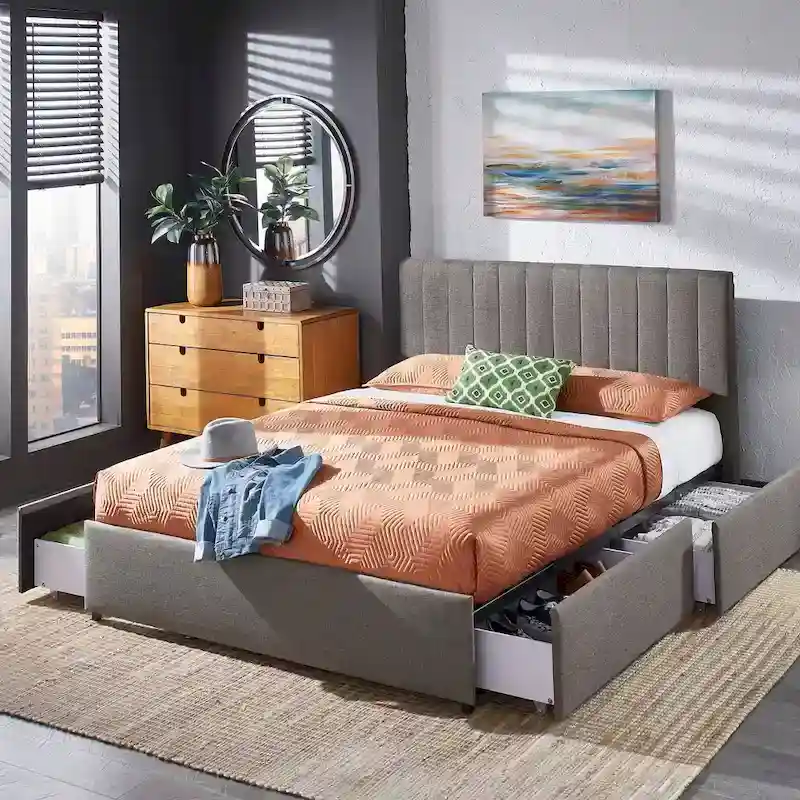 Arlert Grey Linen 4-drawer Storage Platform Bed by iNSPIRE Q Modern