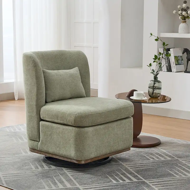 Gray / Pale Green / Taupe / Beige Chenille 360° Swivel Accent Chair with Metal Base – Modern Style, 1 Person Use