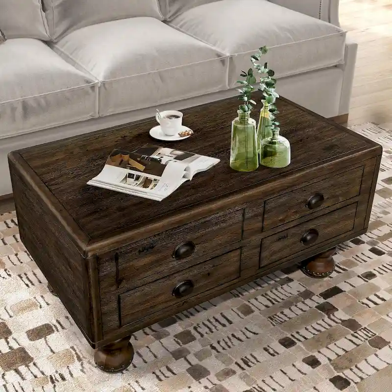 40 Solid Wood Rectangle Coffee Table with 4 Drawers