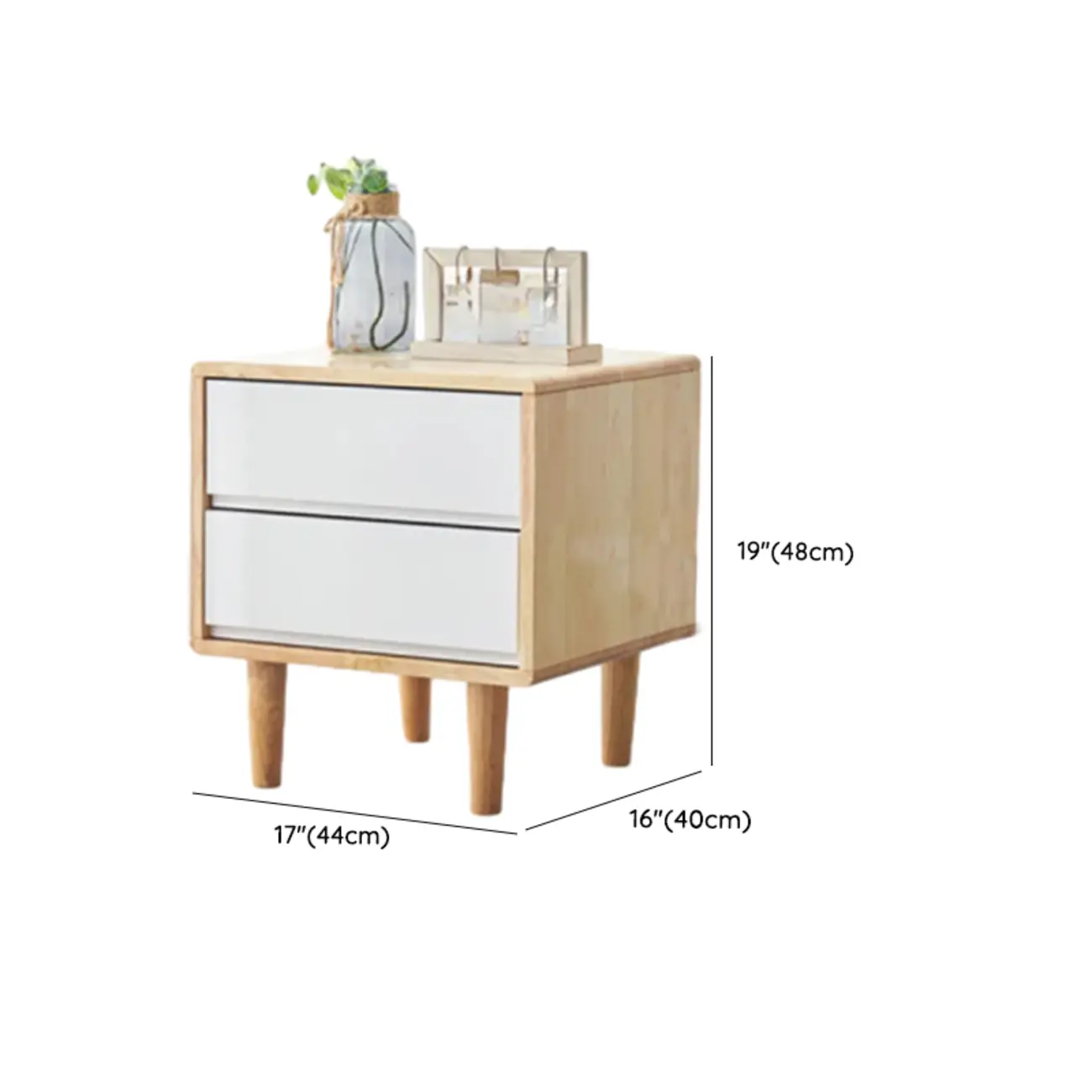 Scandinavian Rubberwood Nightstand with Drawers
