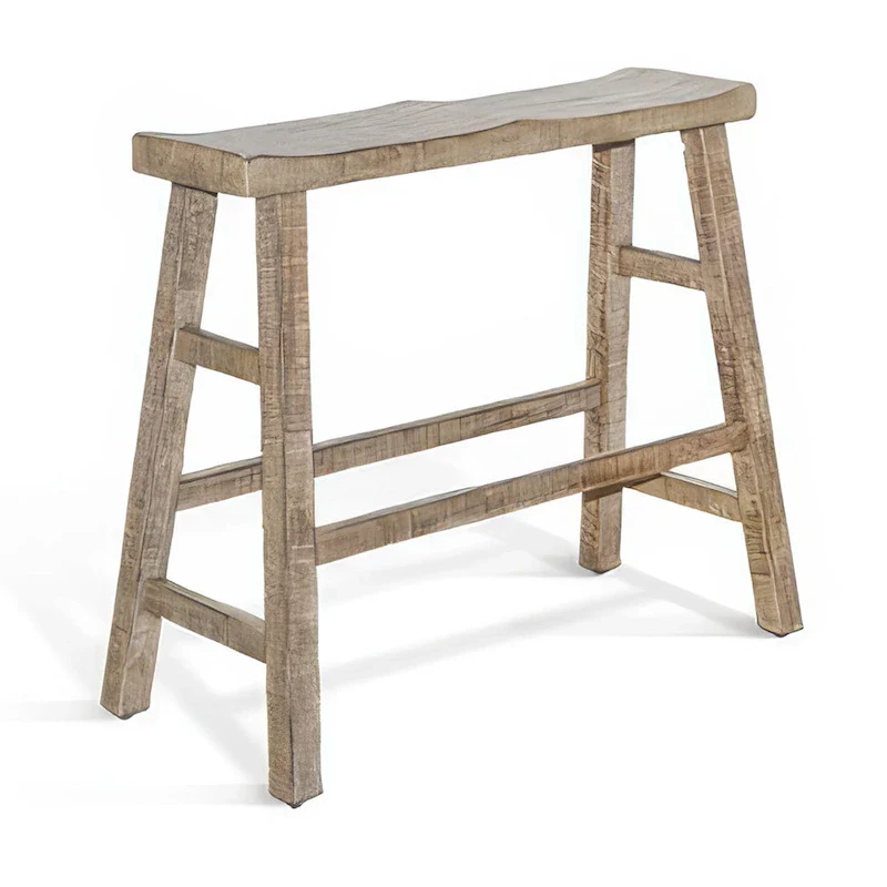 Bar Height Bench, 33 Inch Rustic Light Brown Mahogany Wood Frame