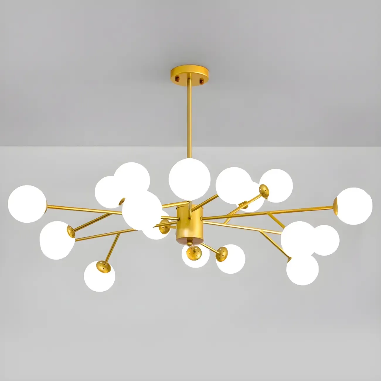 Mid-Century Modern White Globe Glass Sputnik Chandelier