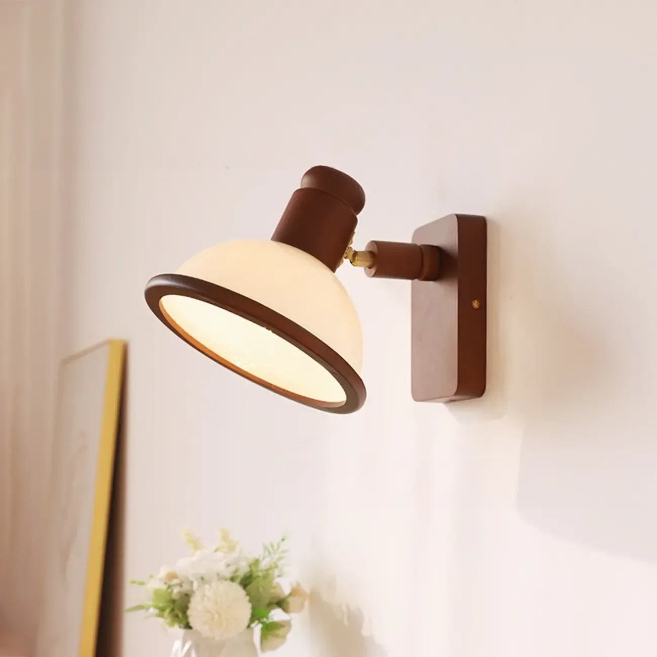 Modern Mini Walnut Glass LED Wall Sconce for Living Room