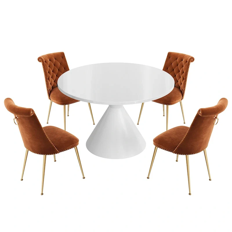 48  Light Luxury White High Gloss Large Countertop Dining Table with Velvet Dining Chair Set