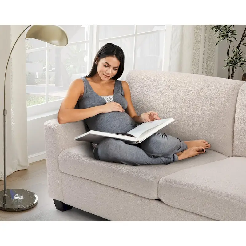Beige Boucle Loveseat Sofa, 3-Seat