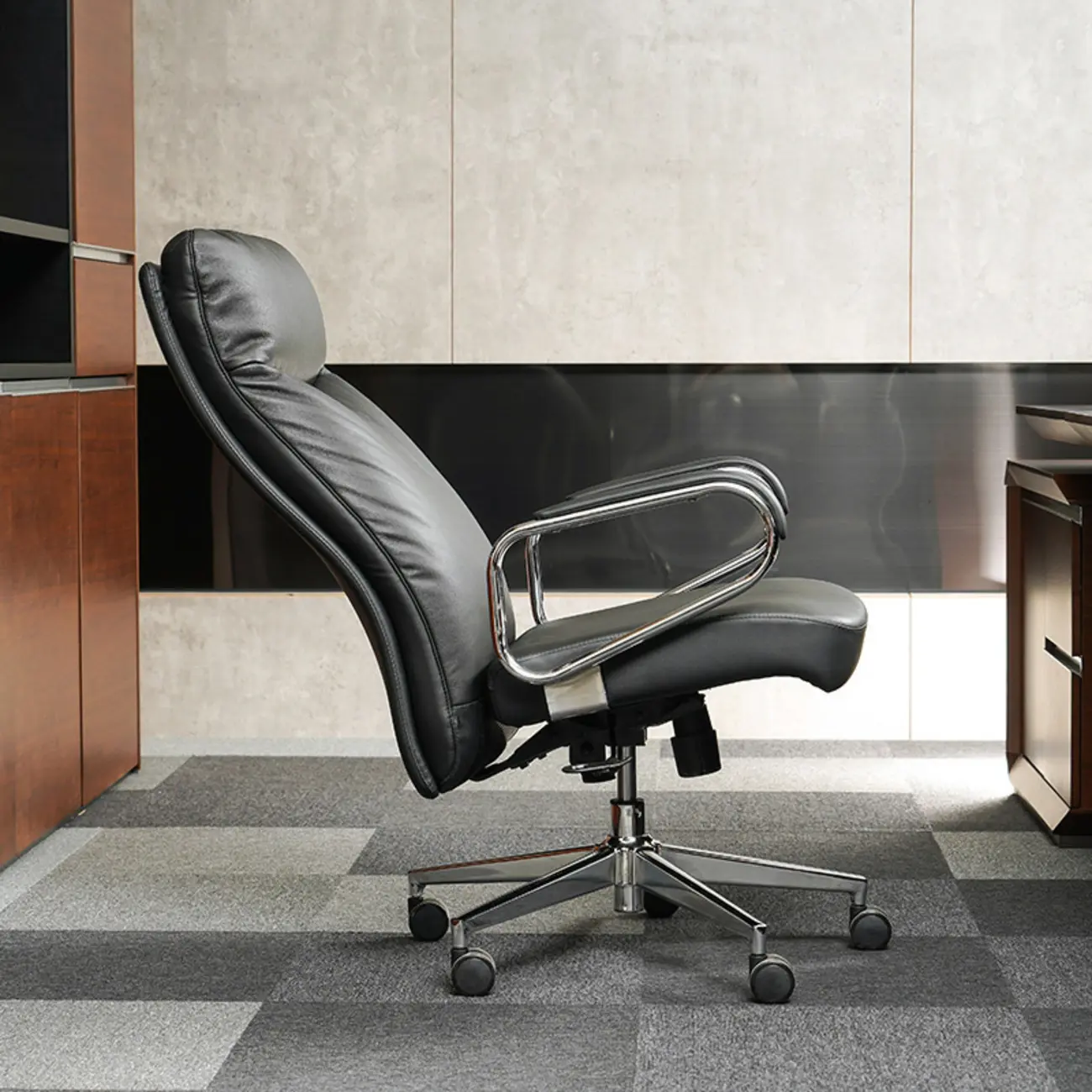 Modern Black Leather Upholstered Adjustable Swivel Office Chair